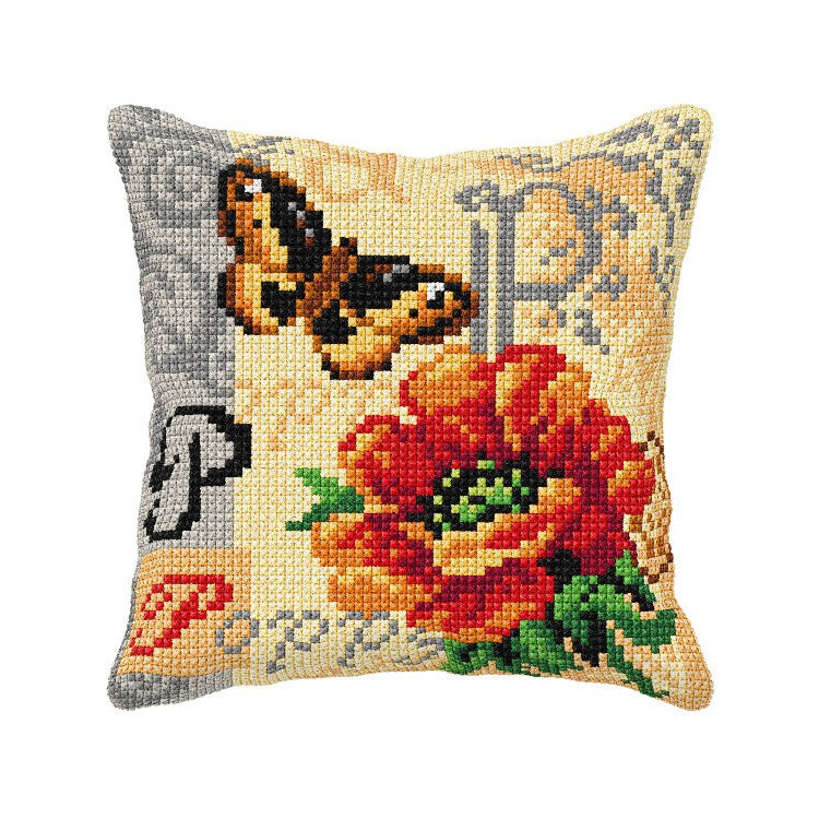 Cushion kit Poppy and butterfly 40x40 SA9557