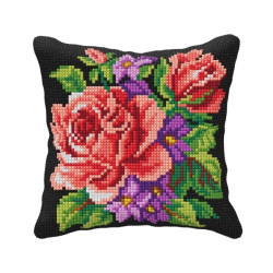 Cushion kit for embroidery Roses and violets 40x40 SA99032