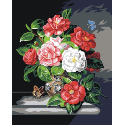 Tapestry canvas Still Life with Camellias and Butterflies (after Josef Lauer) 40x50 SAC102