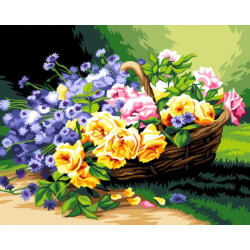 Gobeleno drobė pagal Albertą Tibule'ą Furcy de Lavault - Gėlių krepšelis 40x50 SAC115