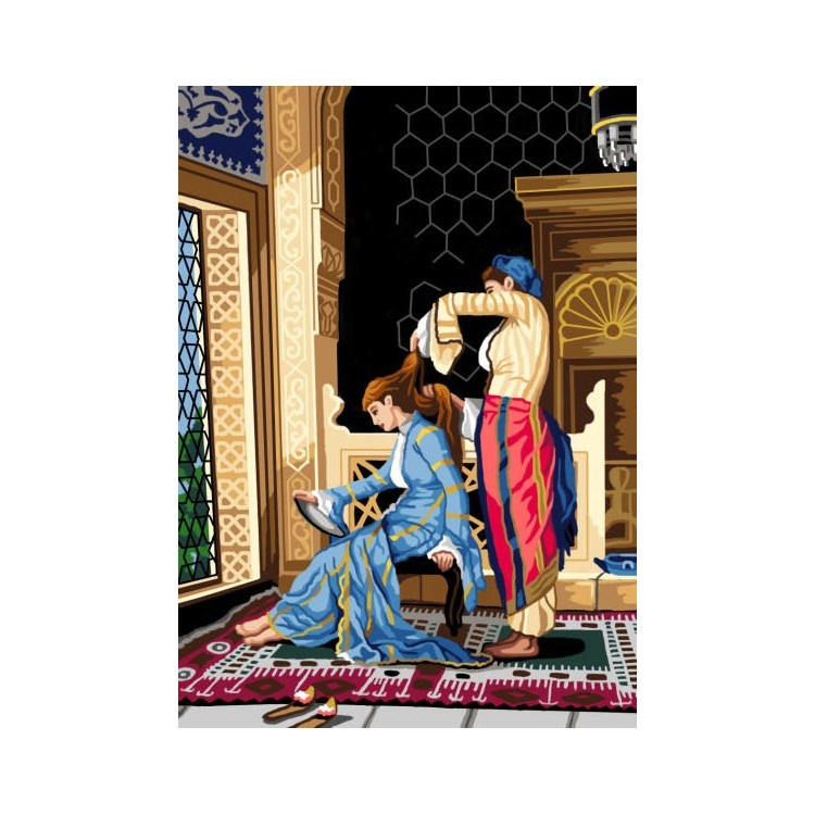 Tapestry canvas after Osman Hamdi Bey  - Girl Having Her Hair Combed 50x70 SAC123
