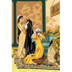 Gobeleno drobė pagal Osmaną Hamdi Bey – ponia su suknelėmis 40 x 60 SAC124