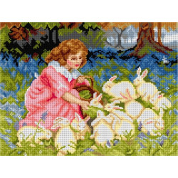 Gobeleno drobė Feeding the Rabbits (pagal Fredericą Morganą) 30x40 SA3284