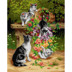 Gobeleno drobė Katės ir gėlės (pagal Carlą Reichertą) 40 x 50 SA3285