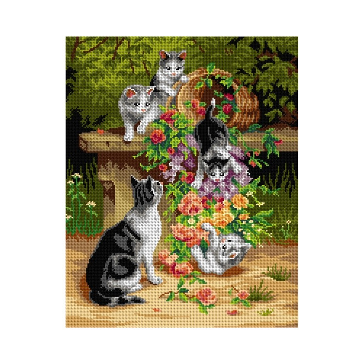 Gobelin Leinwand Katzen und Blumen (nach Carl Reichert) 40x50 SA3285