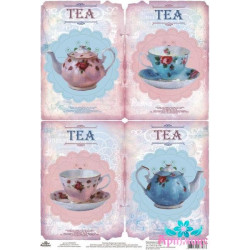 Rice card for decoupage "Teapots and cups, shabby chic" size: 21*30 cm AM400254D