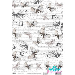 Rice card for decoupage "Monochrome, Butterflies and notes" size: 21*30 cm AM400446D