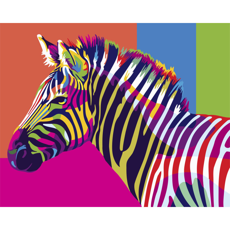 Paint by numbers kit. Rainbow Zebra 40x50 cm T077