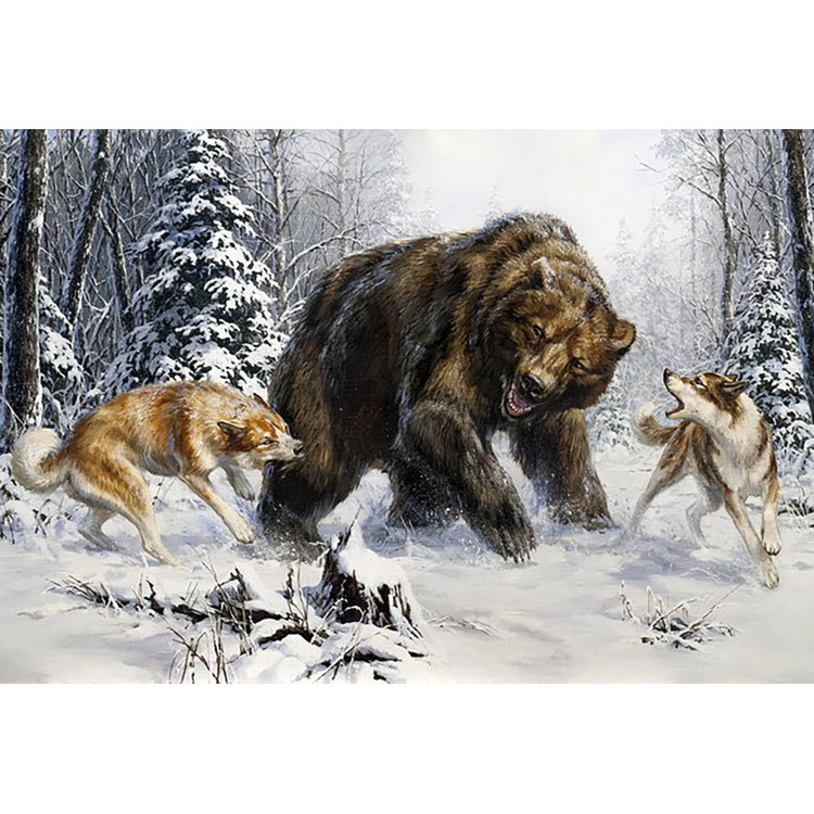 (Auslaufmodell C) Huskies und Bär 100 x 68 cm WD2456
