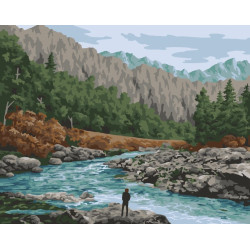 Wizardi painting by number kit. Mountain River 40x50 cm T334