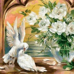 Diamant-Malerei-Set Tauben und weiße Rosen 50 x 50 cm AZ-1099
