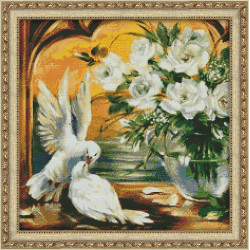 Deimantinio dažymo rinkinys „Pigeons & White Roses“ 50х50 cm AZ-1099