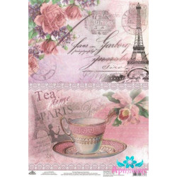 Рисовая открытка для декупажа "Завтрак в Париже" размер: 21*30 см AM400259D