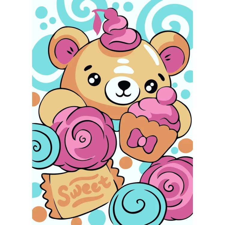 Набор картин по номерам Медвежонок конфеты 13х16 см MINI168