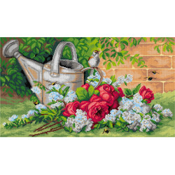 Gobeleno drobė pagal Paulą de Longpre – rožės su kamane ir paukščiu 40*70 cm SA3388