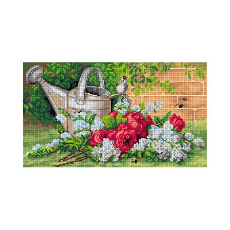 Tapestry canvas after Paul de Longpre - Roses with Bumblebee and Bird 40*70 cm SA3388