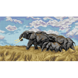 Gobeleno drobė pagal Friedrichą Wilhelmą Kuhnertą – Migruojantys drambliai 40 x 70 SA3430