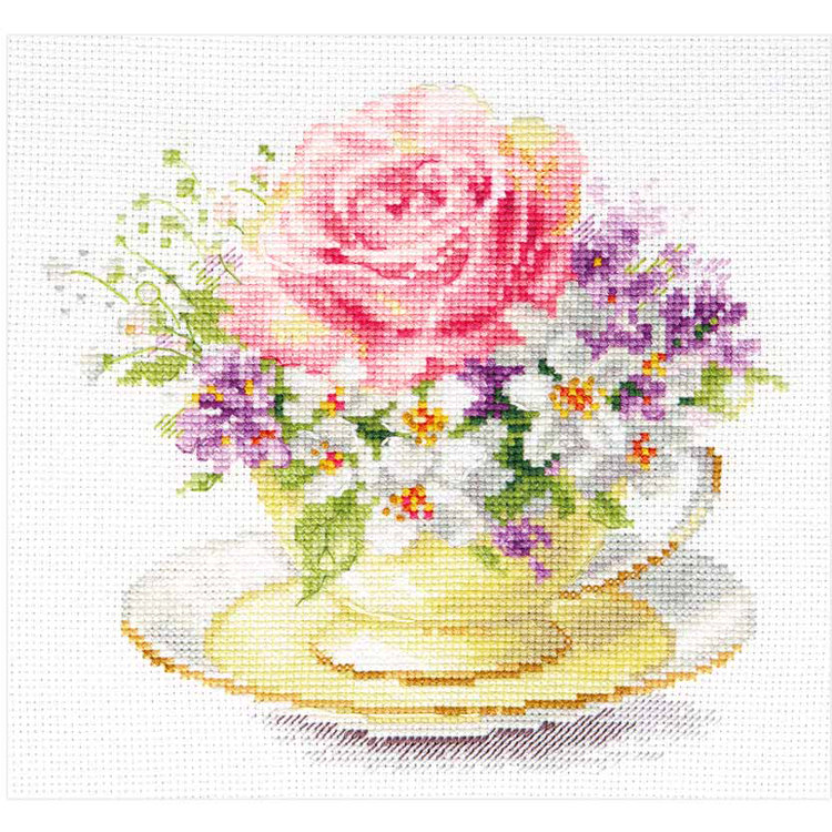Cross-stitch kit "Light colors of the morning. Cup with rose" S2-56