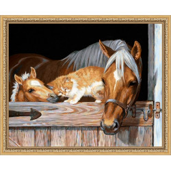 Набор для алмазной живописи "Котенок и лошадки" 50*40 см AM4055