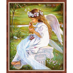 Deimantų tapybos rinkinys „Angelas su kačiuku“ 40*50 cm AM4017