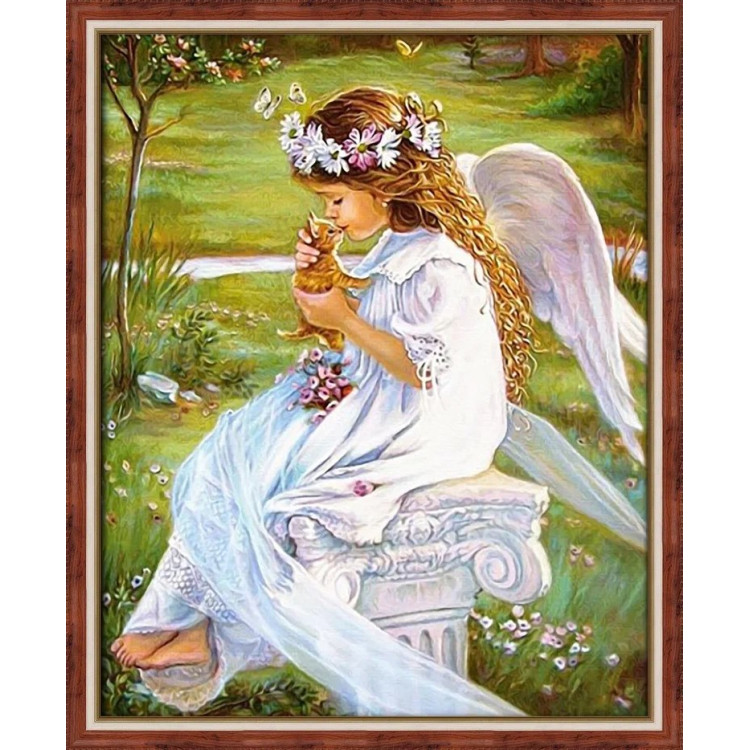 Deimantų tapybos rinkinys „Angelas su kačiuku“ 40*50 cm AM4017