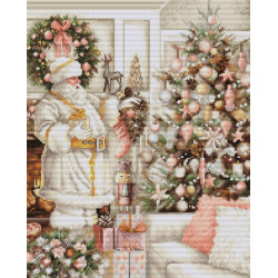 Набор для вышивки крестом Белый Дед Мороз с елочкой 25х32см SBU5019