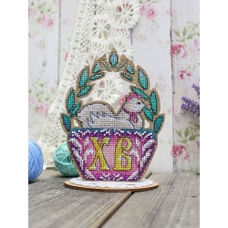 Cross-stich on wooden base "Easter mother hen" SO-075