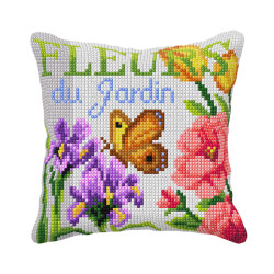 Cushion kit for embroidery Butterfly, Irises and Rose 40x40cm SA99078
