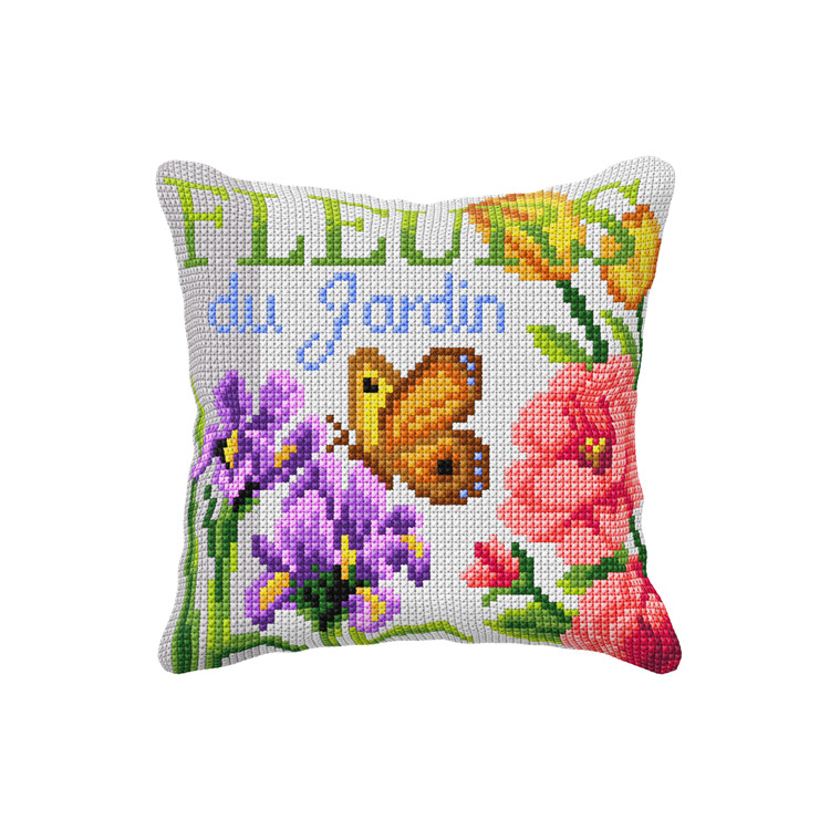 Cushion kit for embroidery Butterfly, Irises and Rose 40x40cm SA99078