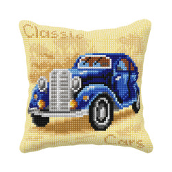Cushion kit for embroidery Blue car 40x40cm SA99076