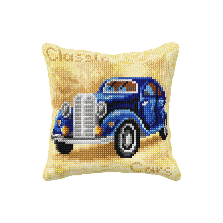 Cushion kit for embroidery Blue car 40x40cm SA99076