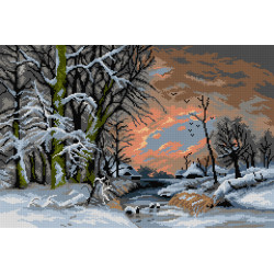 Gobeleno drobė pagal Adolfą Gustavą Schweitzerį – žiemos peizažas saulėlydžio metu 40 x 60 SA3429