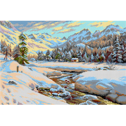 Gobeleno drobė pagal Peder Mork Monsted – žiemos peizažas Šveicarijoje netoli Engadino 34 x 70 SA3421