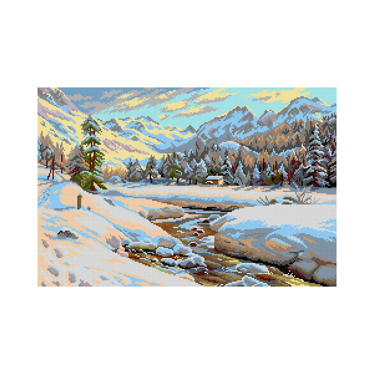 Tapestry canvas after Peder Mork Monsted - Winter Landscape in Switzerland near Engadin 34x70 SA3421