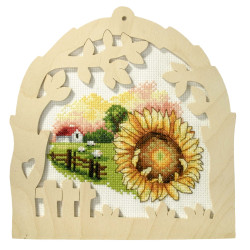 Cross stitch kit Sunflower with rural view SA6606