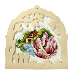 Набор для вышивки крестом Тюльпан с сельским видом 18,5х18,5 SA6607