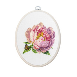 Counted Cross Stitch Kit with Hoop Included ’’Rozella’’ Peony 12x12cm SBC206