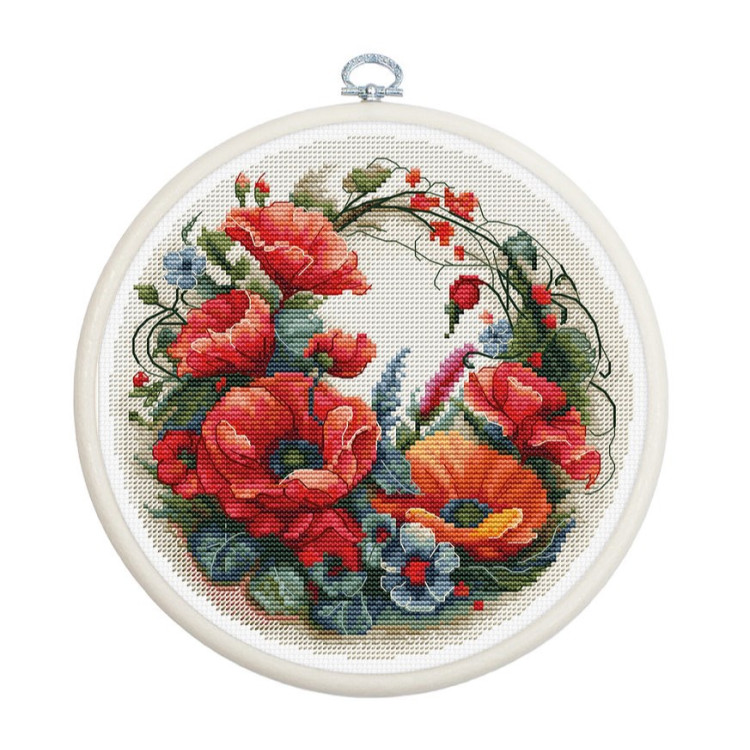 Counted Cross Stitch Kit with Hoop Included "Composition With Poppies" 17x17cm SBC209