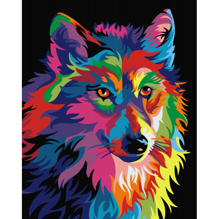 Paint by numbers kit. Rainbow Wolf 40x50 cm T102