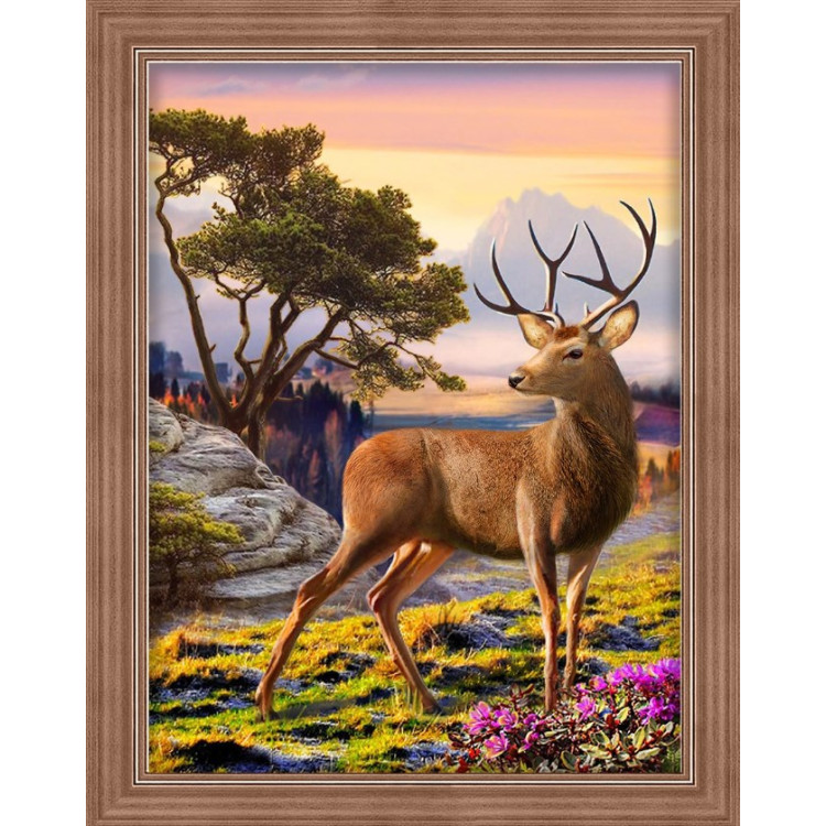 Framed 17x14 3D Diamond Art Deer Painting 