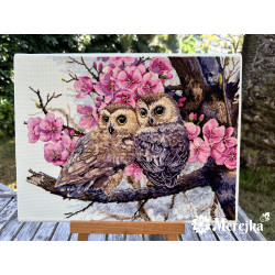 Two Owls in Spring Blossom 38x29 cm SK228