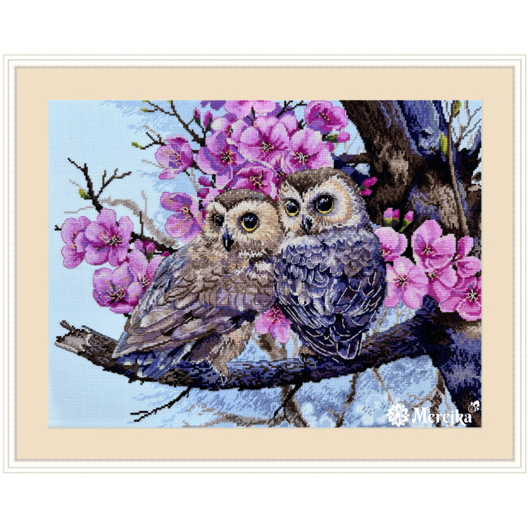 Two Owls in Spring Blossom 38x29 cm SK228