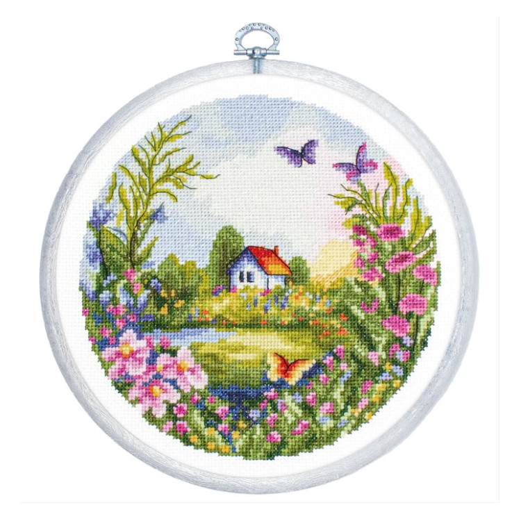 Counted Cross Stitch Kit with Hoop Included "The Summer" 17x17 cm SBC220