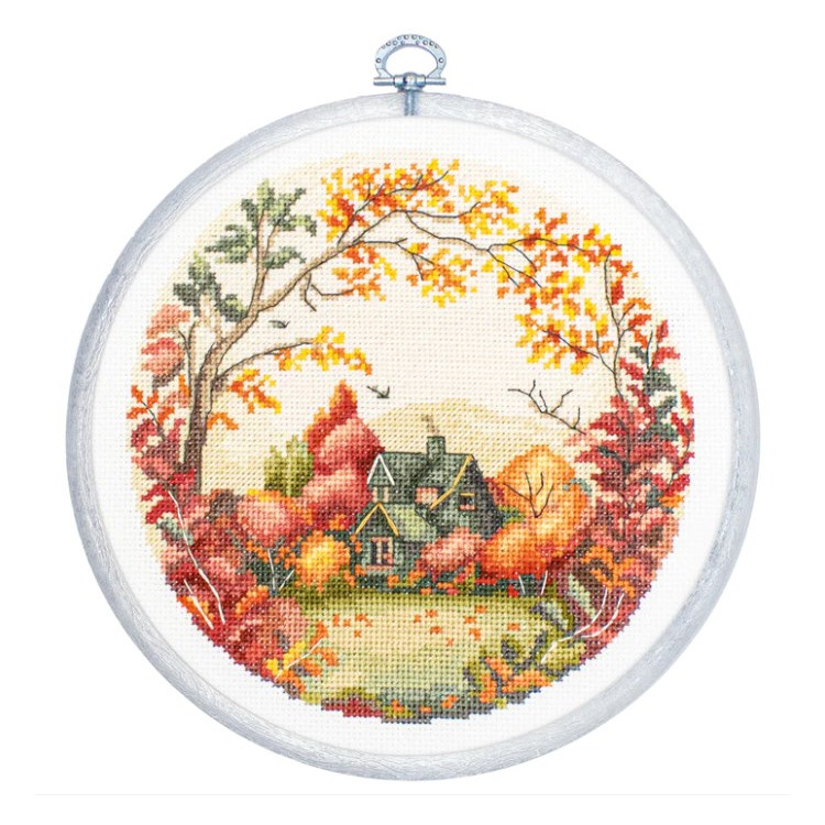 Counted Cross Stitch Kit with Hoop Included "The Autumn" 17x17 cm SBC221