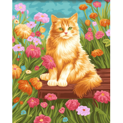 Malen-nach-Zahlen-Set „Katze in Blumen“ 40x50 cm W024