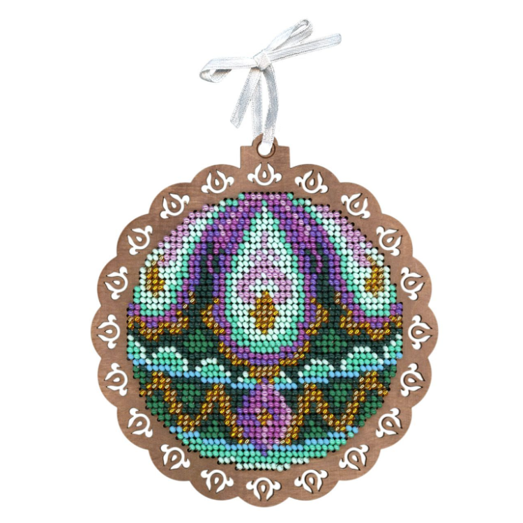 Beaded embroidery on wooden base