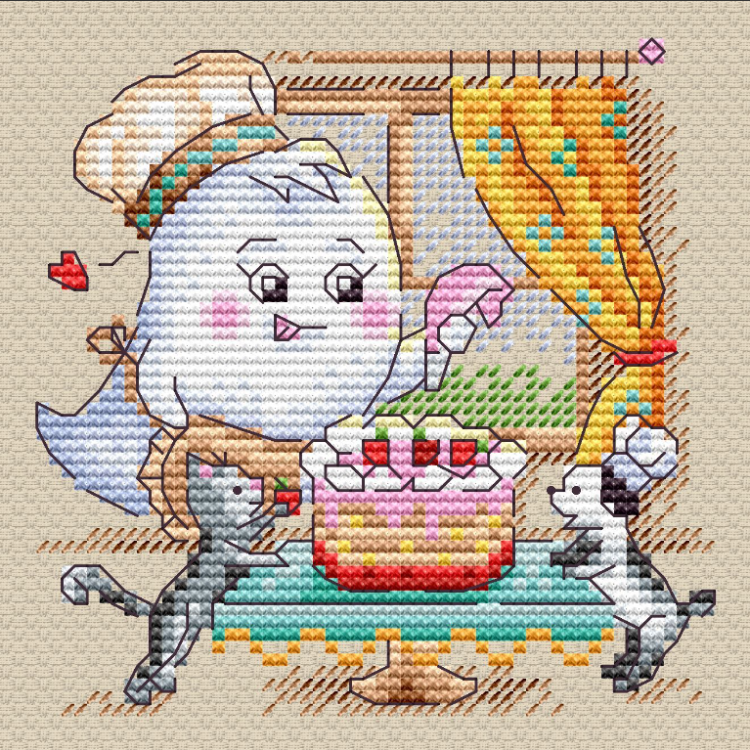 Cross stitch kit on the linen canvas