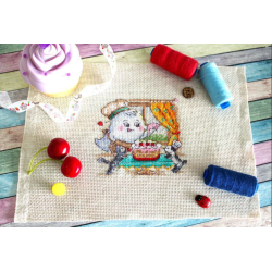 Cross stitch kit on the linen canvas