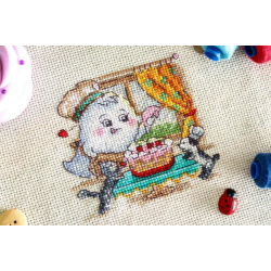 Cross stitch kit on the linen canvas