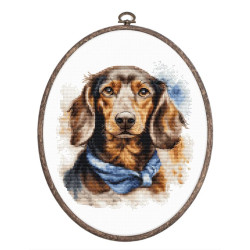 Counted Cross Stitch Kit with Hoop Included "The Dachshund" 16x17cm SBC222